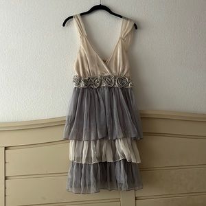 Gray and off white/cream colored dress with rose/flower details in size large.